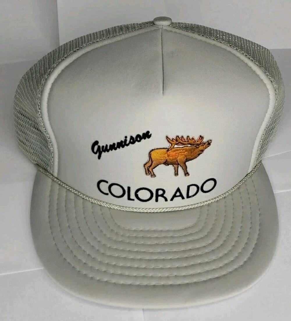 COLORADO Vtg 80s 90s Gray Mesh SnapBack Elk Outdoors Trucker Hat Cap Gunnison